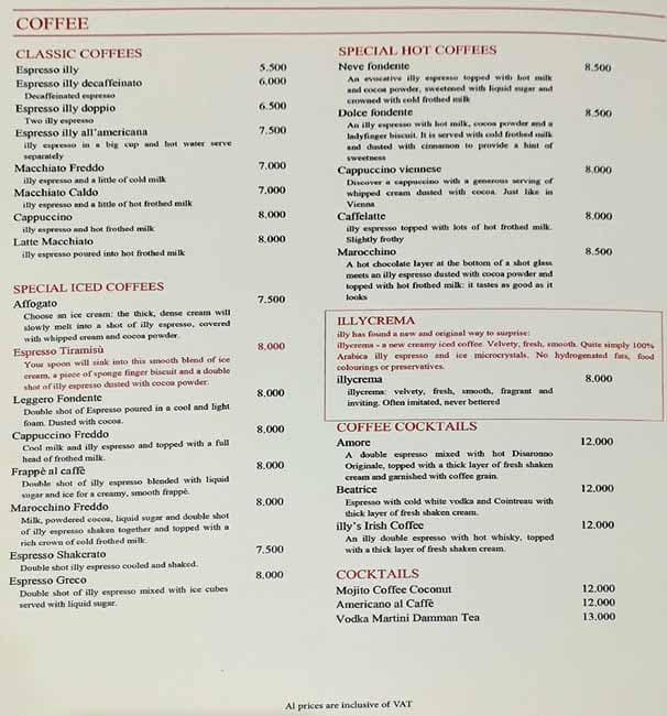 Illy Café Menu, Menu for Illy Café, Verdun, Beirut District - Zomato ...