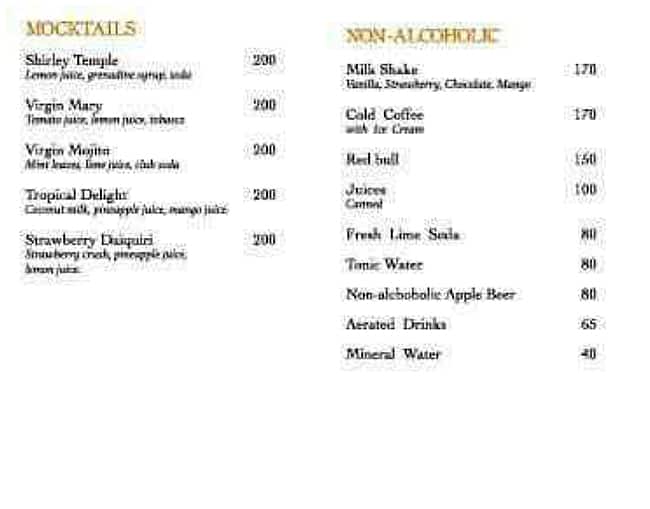 The Cliff - Rooftop Bar & Lounge menu