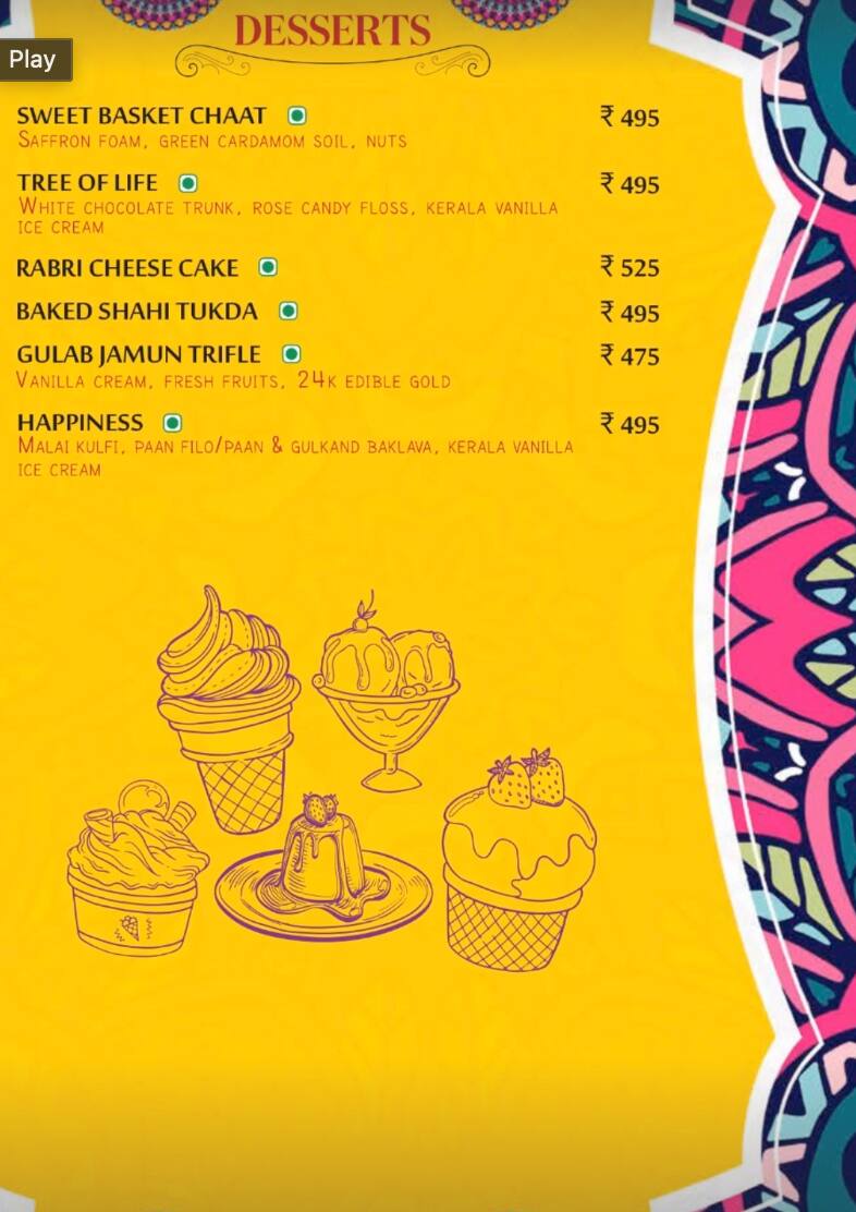 Menu of Kaleidoscope, Gomti Nagar, Lucknow