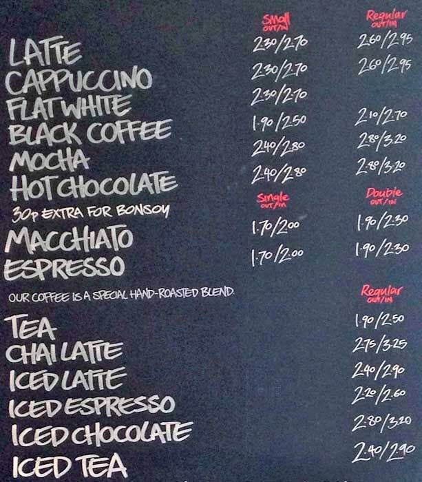 Menu at Gail's Bakery, London, 167 Haverstock Hill