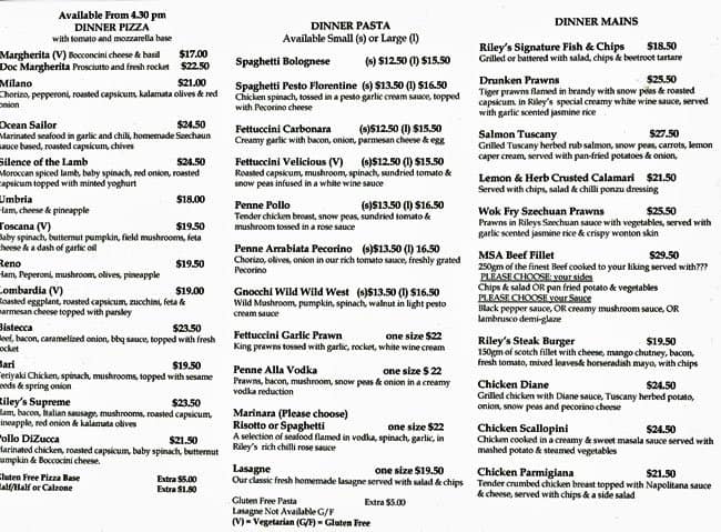 Riley's Cafe Menu, Menu for Riley's Cafe, Brentwood, Perth - Urbanspoon ...