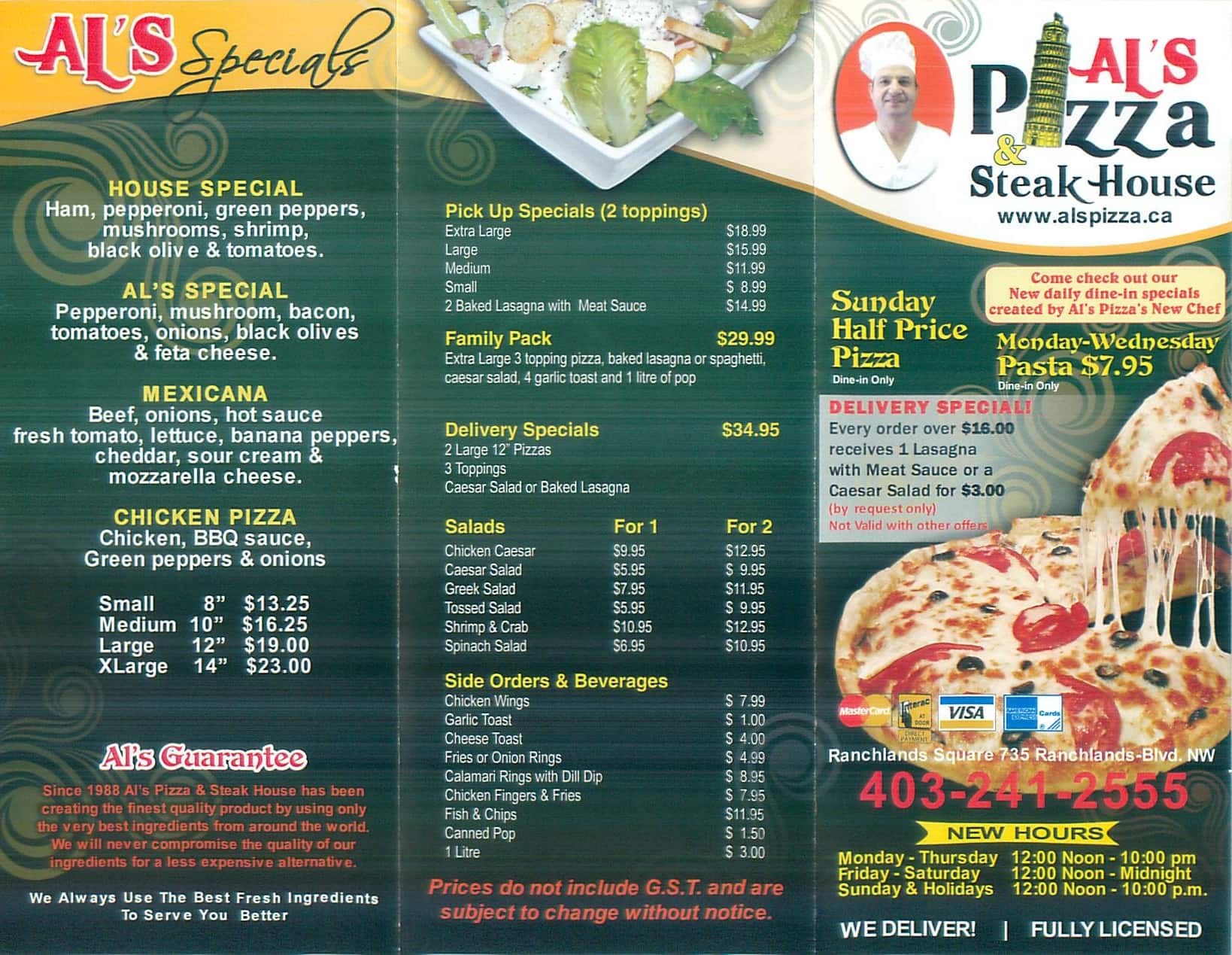 Al's Pizza & Steakhouse Menu Urbanspoon/Zomato