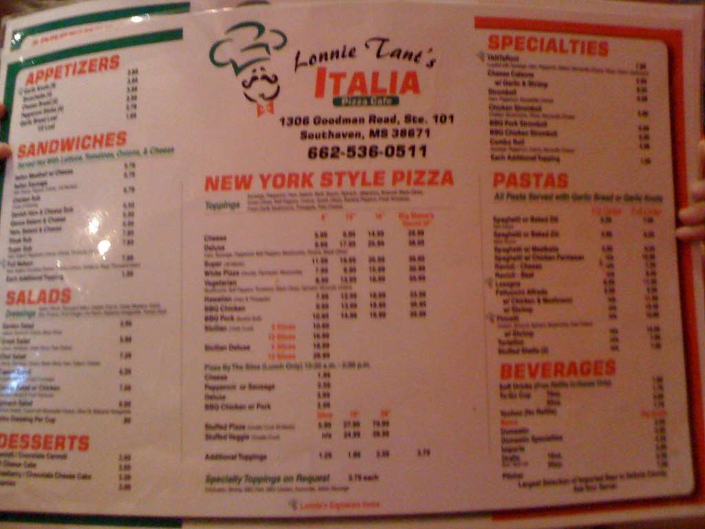 Italia Pizza Cafe Menu, Menu for Italia Pizza Cafe, Southaven, Memphis