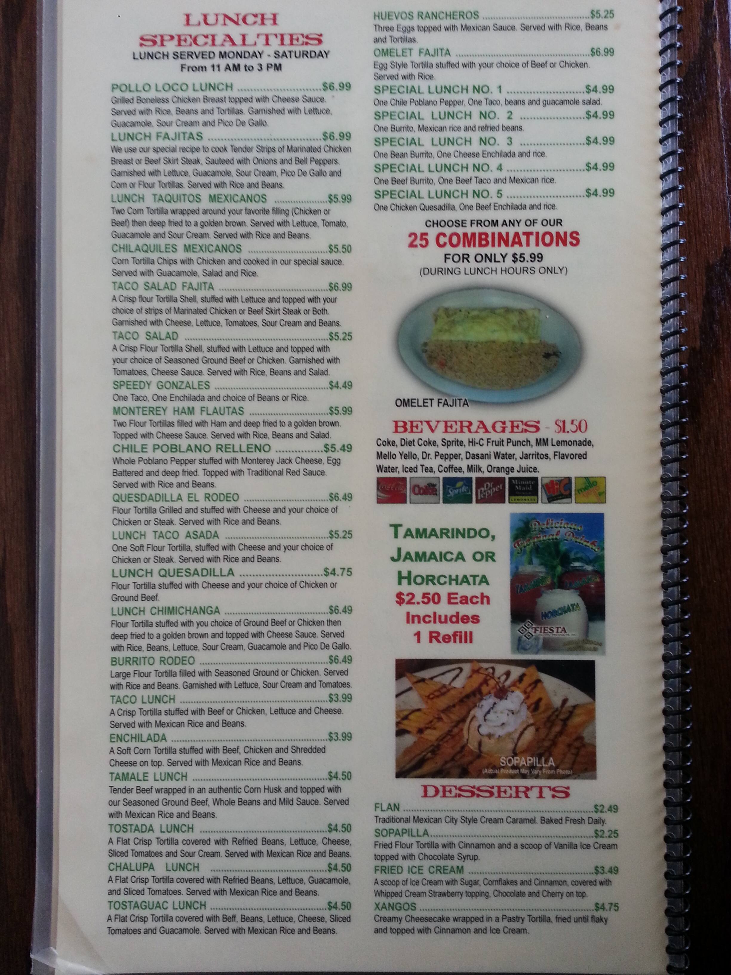 Menu at Rodeo Mexican Grill restaurant, Jonesboro