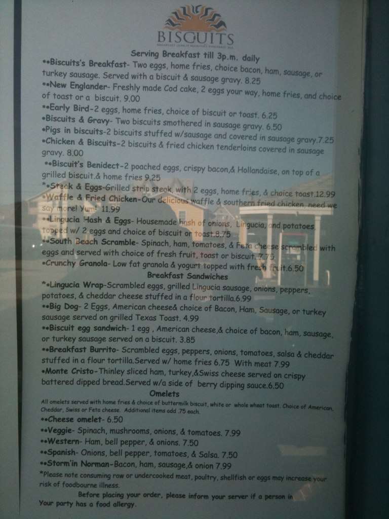 Menu at Biscuits restaurant, Oak Bluffs