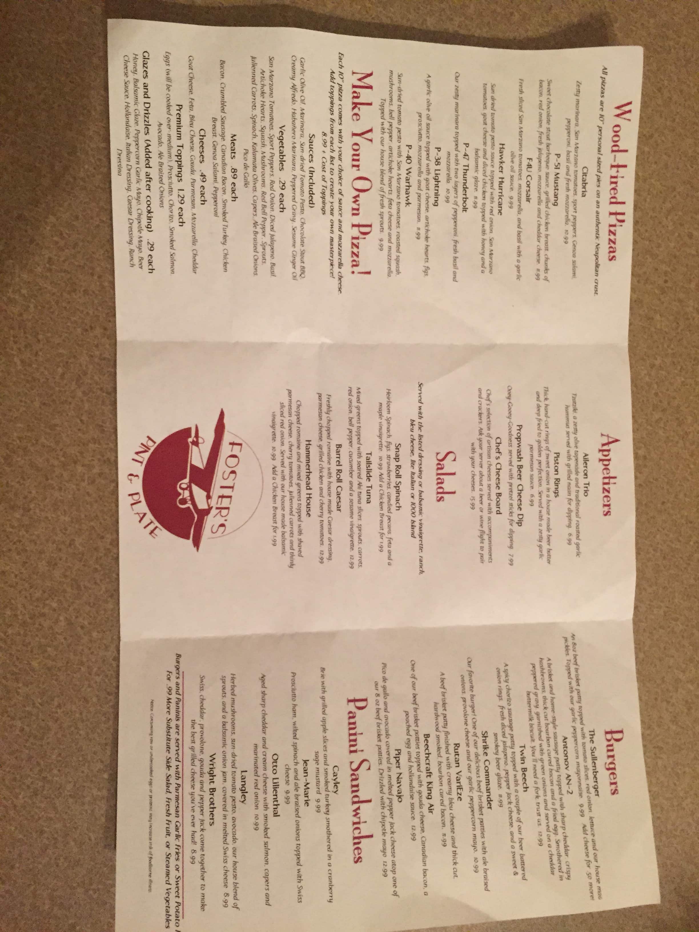 Foster's Pint & Plate Menu Urbanspoon/Zomato