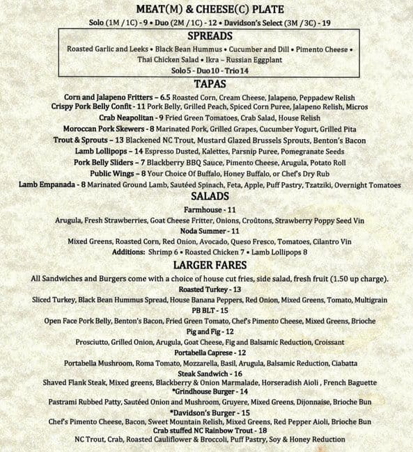 Davidson Street Menu, Menu for Davidson Street, NoDa, Charlotte