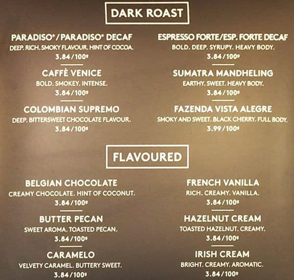 Menu at Second Cup cafe, Mississauga, Living Arts Dr Unit 2