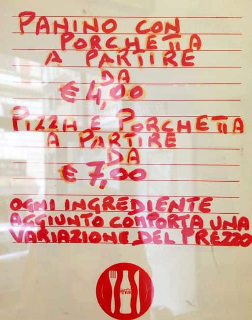 Menu di Angolo der Panino 