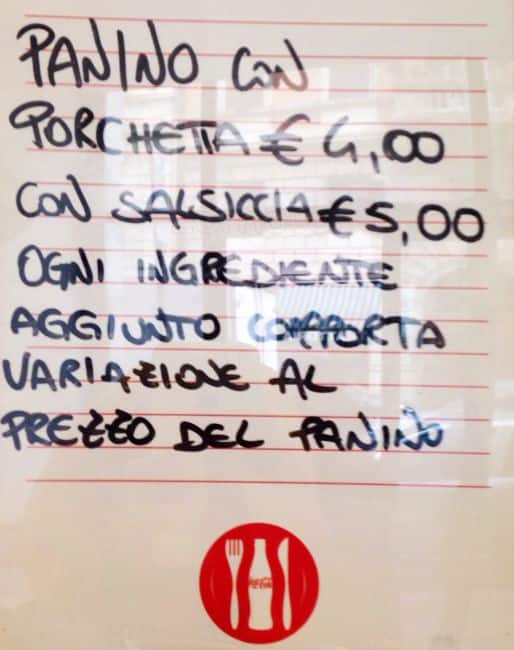 Menu di Angolo der Panino 
