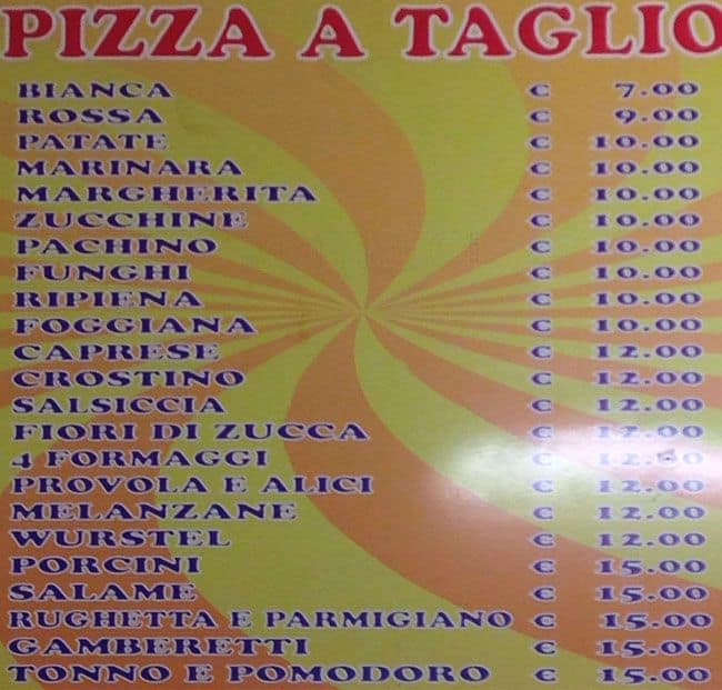 Menu di Pizza Light 