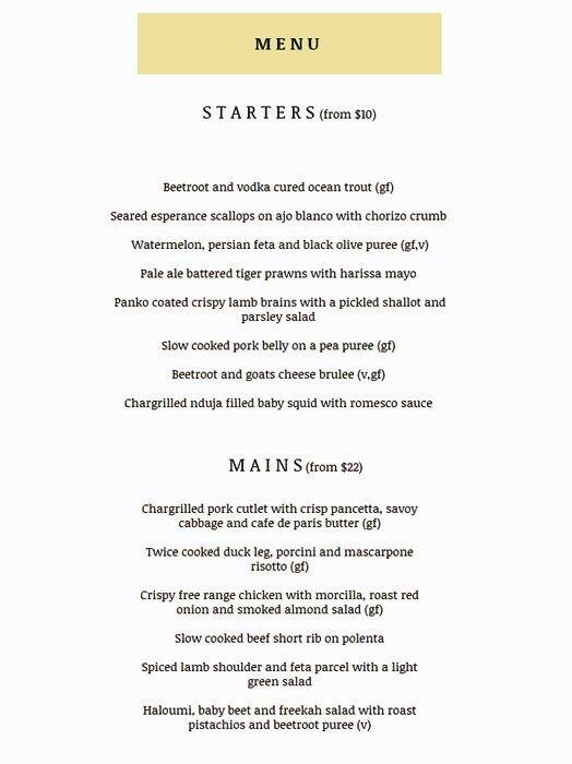 Menu at Brookside Vineyard, Bickley