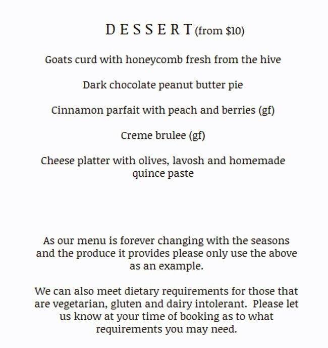 Menu at Brookside Vineyard, Bickley