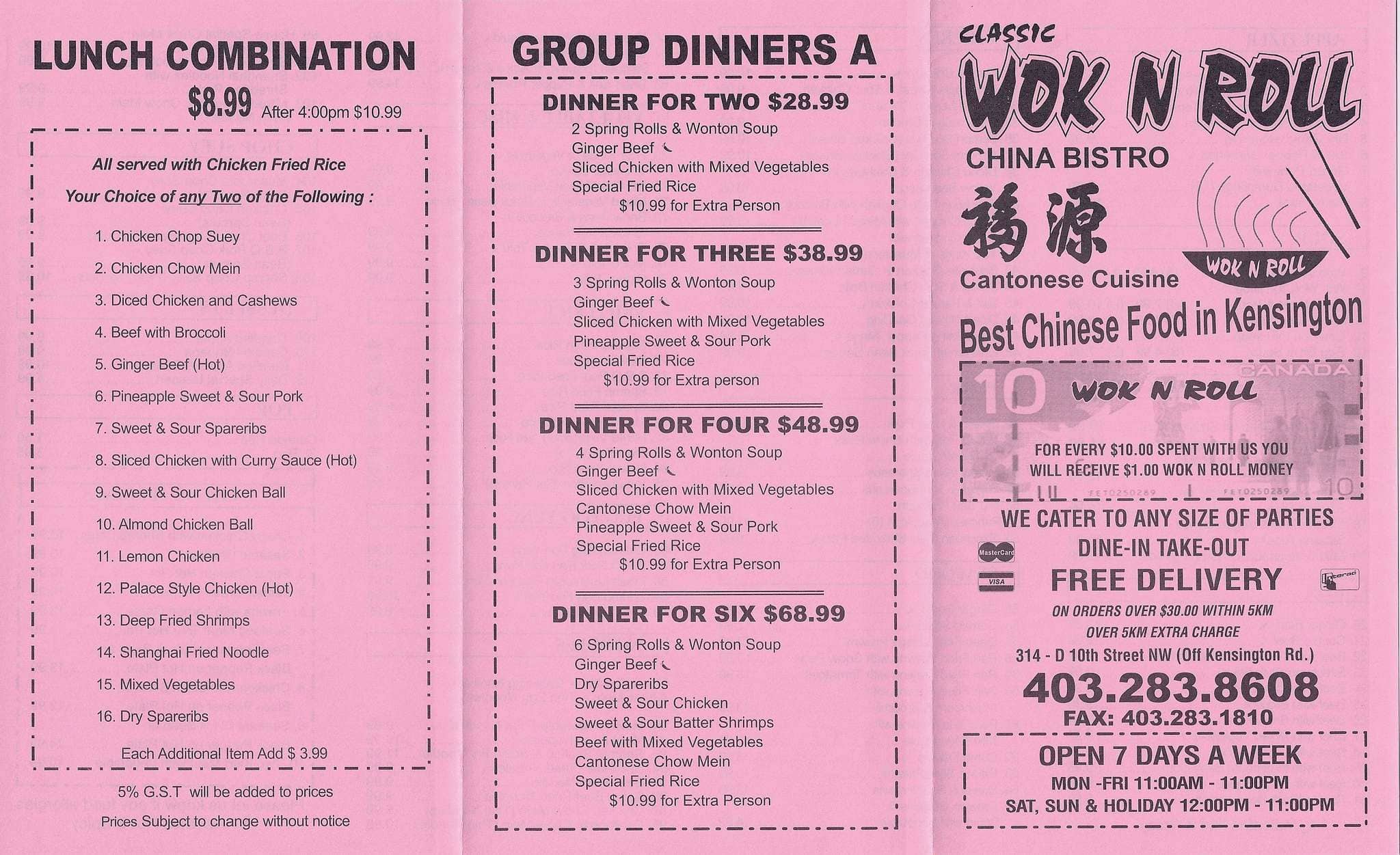 Classic Wok N Roll China Bistro Menu Urbanspoon/Zomato