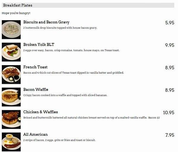 Bacon Menu, Menu podniku Bacon, Downtown, Austin Urbanspoon/Zomato