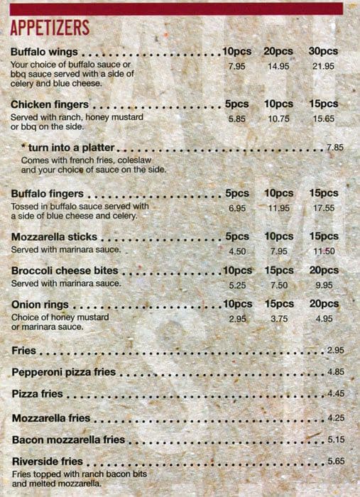 Riverside Pizza Menu, Menu for Riverside Pizza, Roxborough/Manayunk