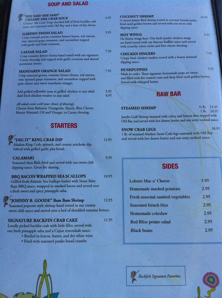 Menu at Rockfish pub & bar, Virginia Beach