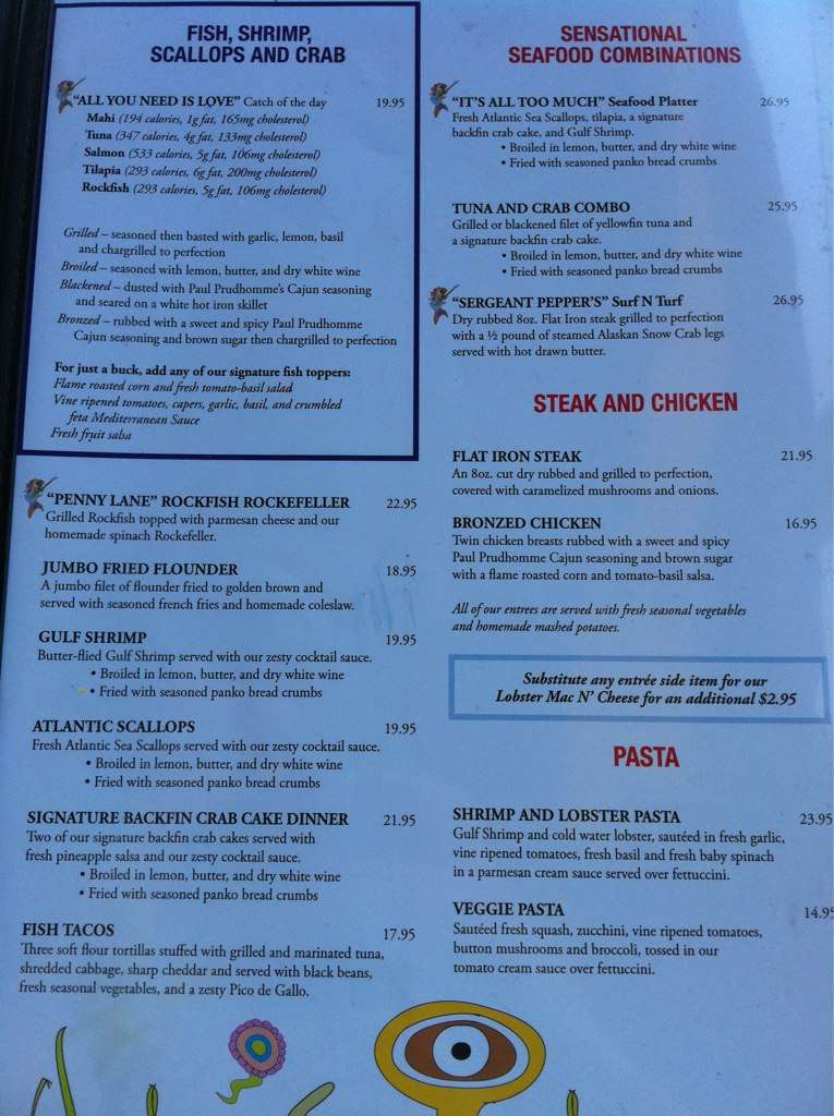 Menu at Rockfish pub & bar, Virginia Beach