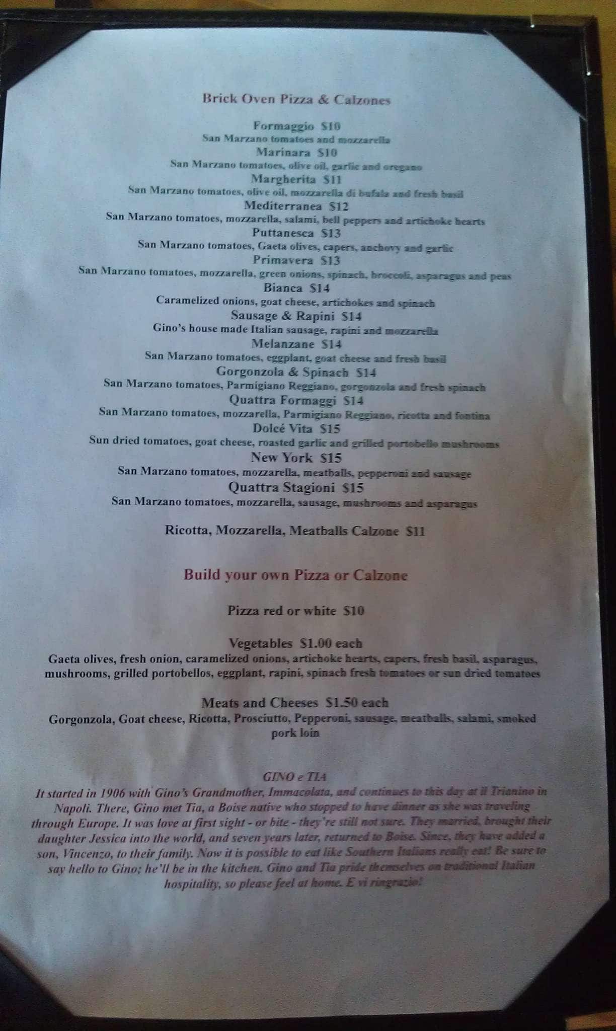 Gino S Italian Ristorante Menu Urbanspoon Zomato Gino S Italian Ristorante Meridian Menu