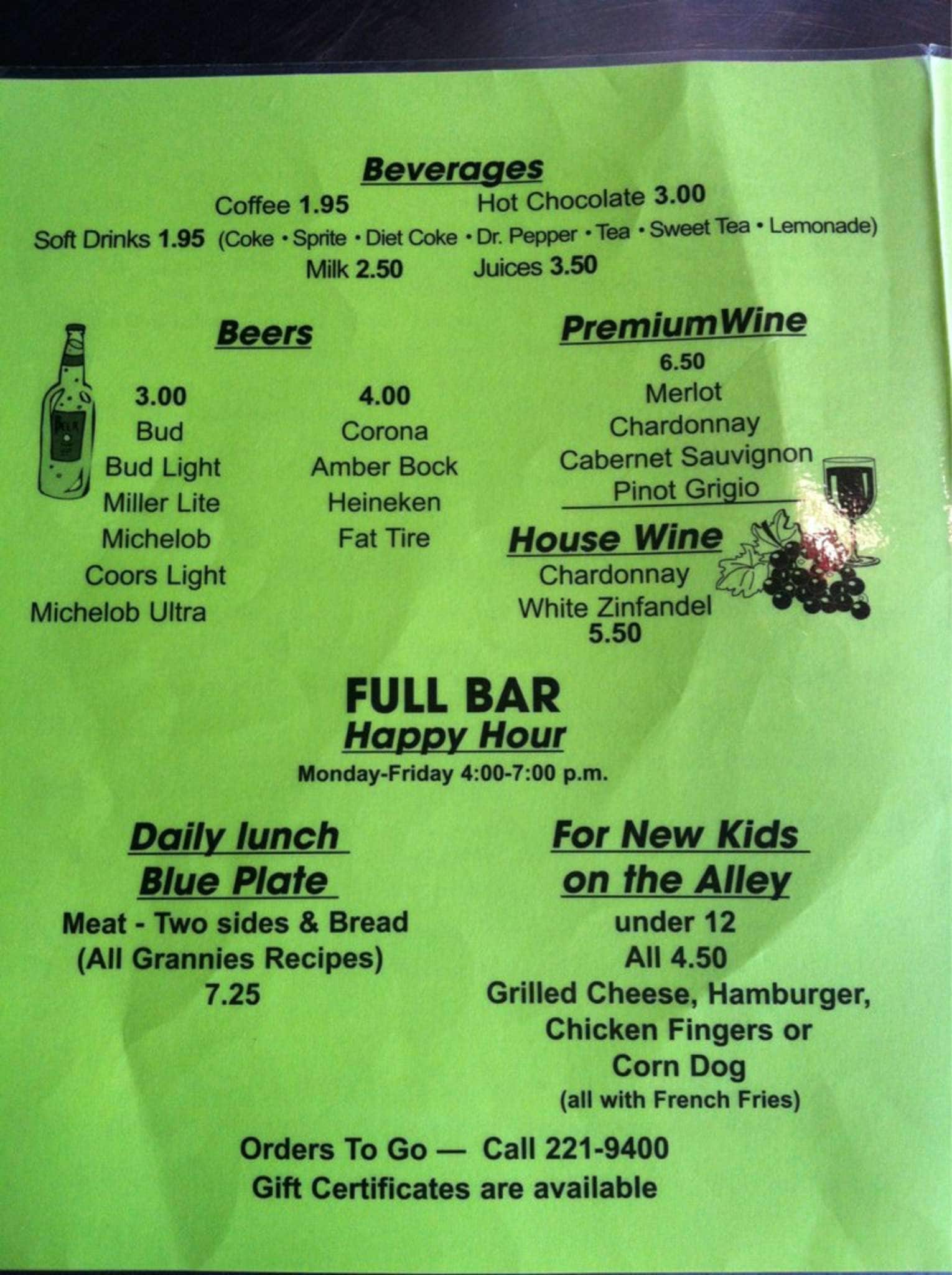 Alley Oops Menu For Little Rock Alley Oops Little Rock Menu