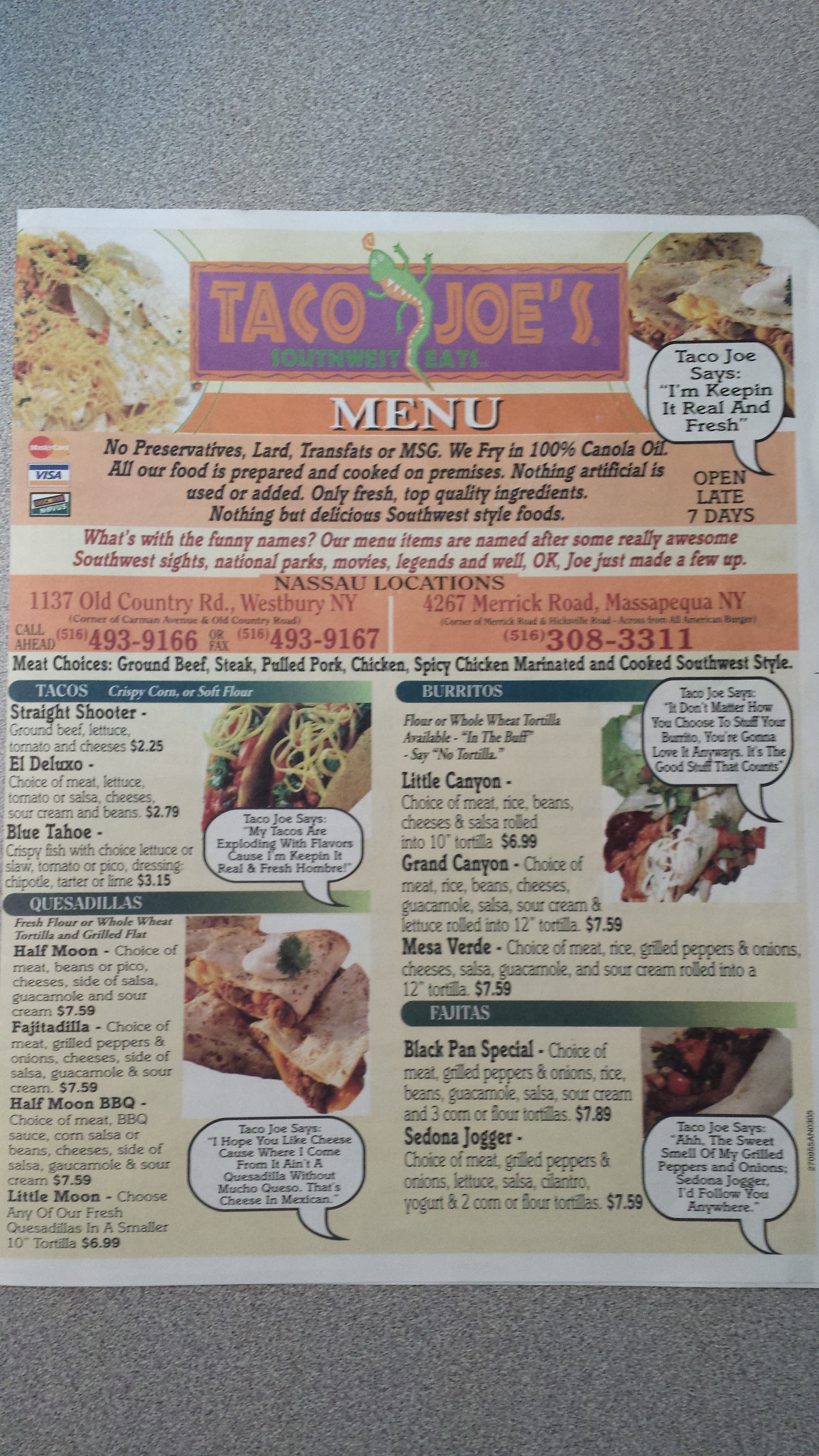 Taco Joe's Menu, Menu untuk Taco Joe's, Massapequa, Long Island