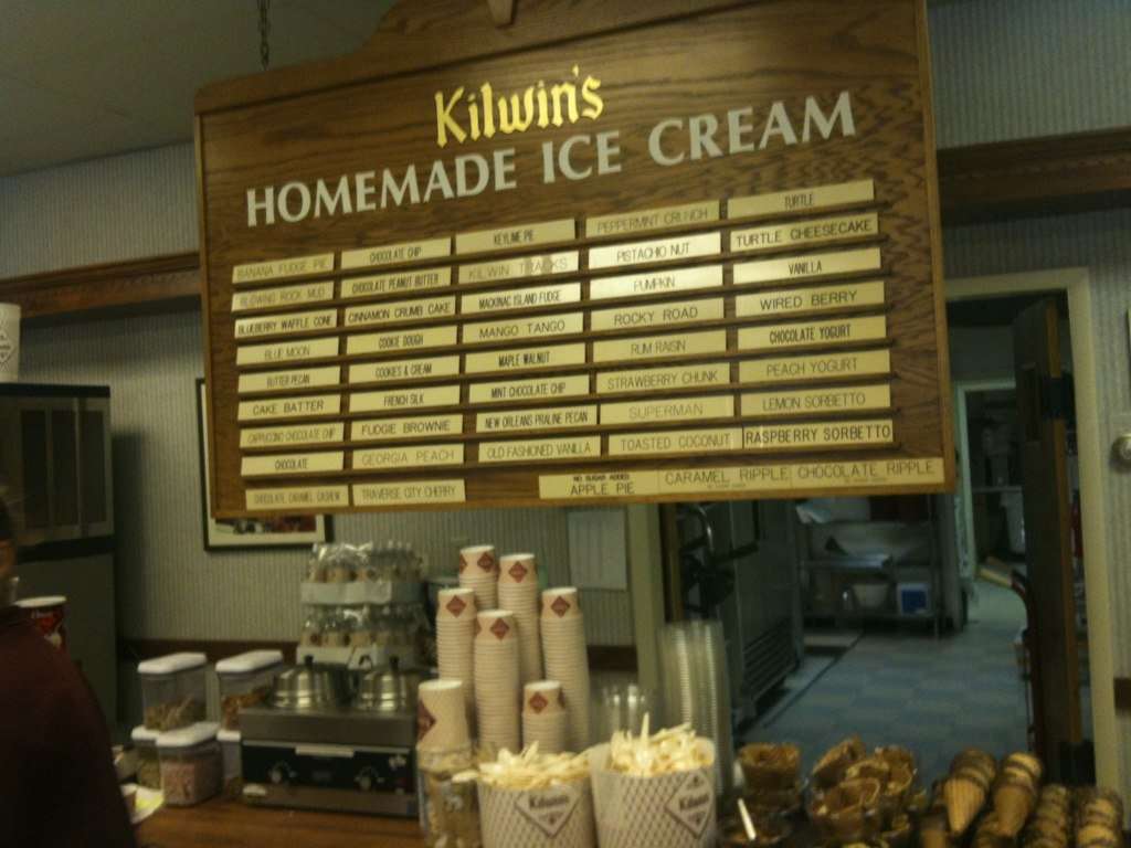 Menu at Kilwin's restaurant, Blowing Rock, Main St