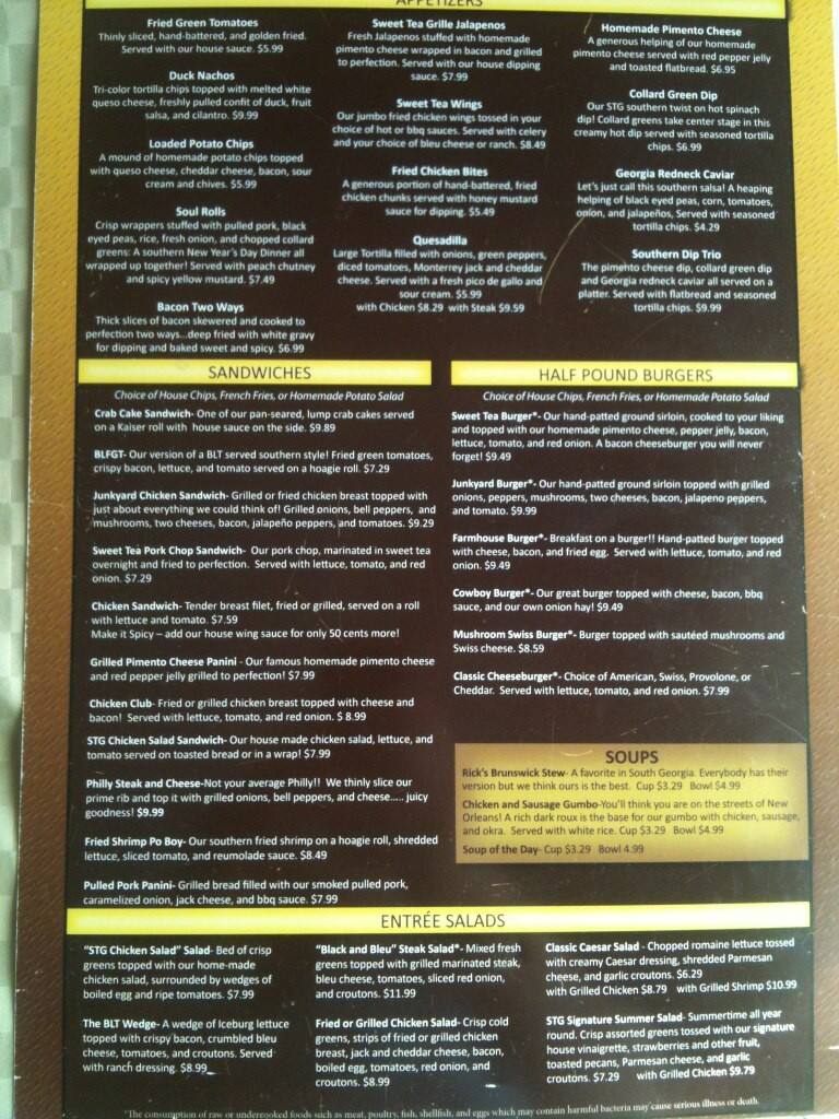 Sweet Tea Grille Menu, Menu for Sweet Tea Grille, Savannah, Savannah
