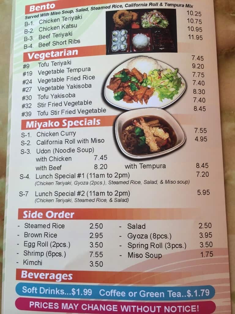 Menu at Miyako's Teriyaki & Wok restaurant, Stanwood
