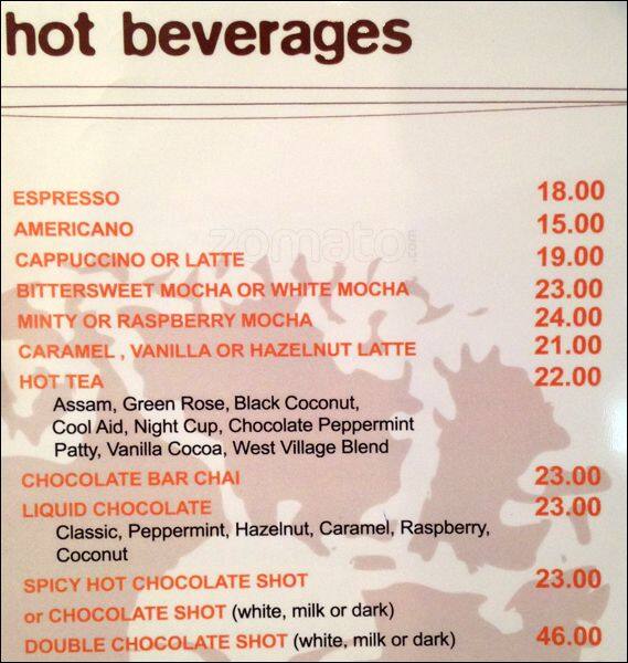 Menu at Chocolate bar, Dubai, 374C+M4R