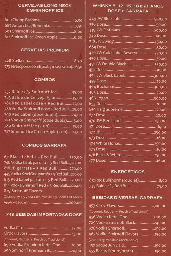Pampa Grill cardápio