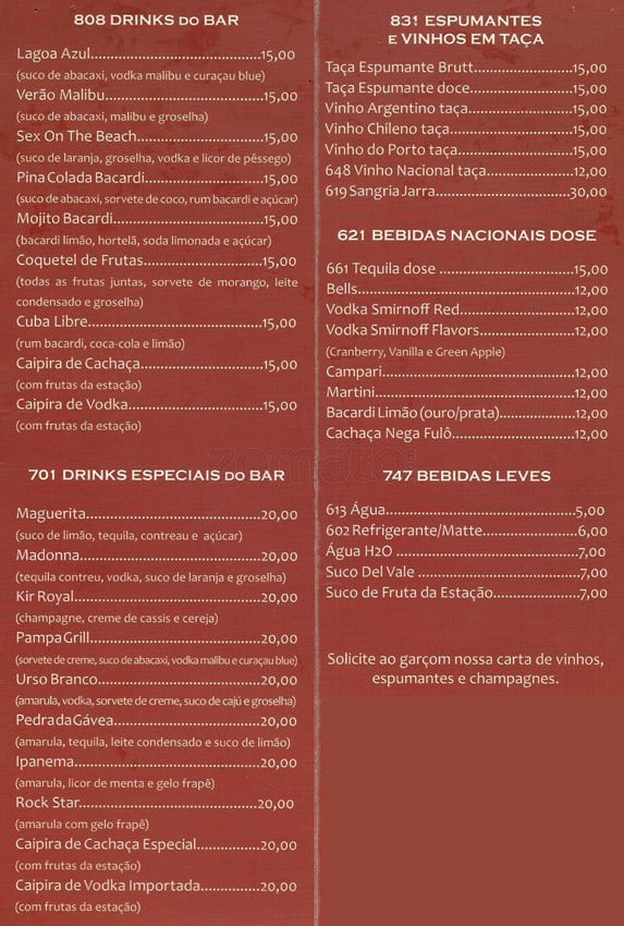 Pampa Grill cardápio