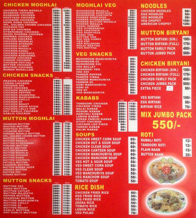 Golden Crown Hotel Menu, Menu for Golden Crown Hotel, Musheerabad ...