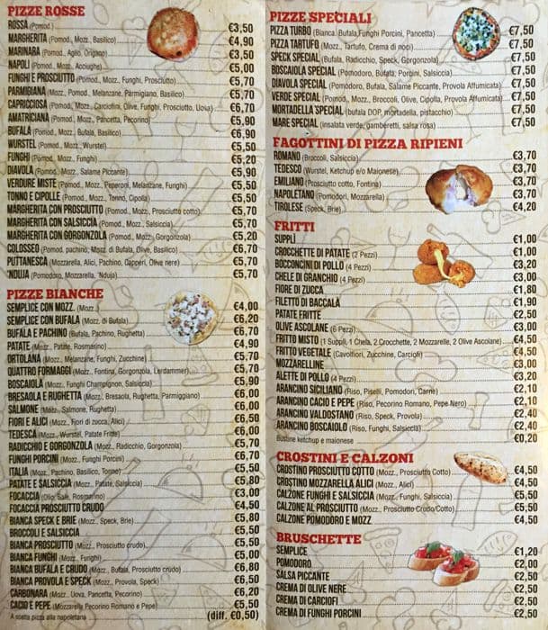 Menu di Pizza Turbo Pizza a Domicilio Roma 