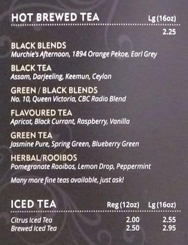 Murchie’s Fine Tea & Coffee - Semiahmoo menu