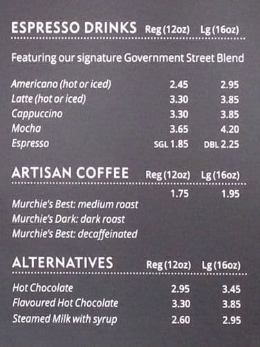 Murchie’s Fine Tea & Coffee - Semiahmoo menu
