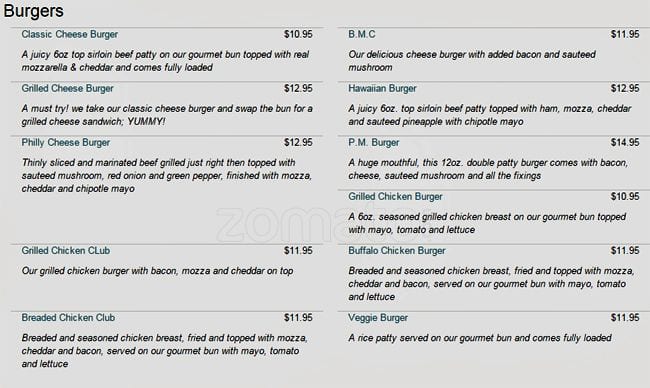 PM Lounge menu