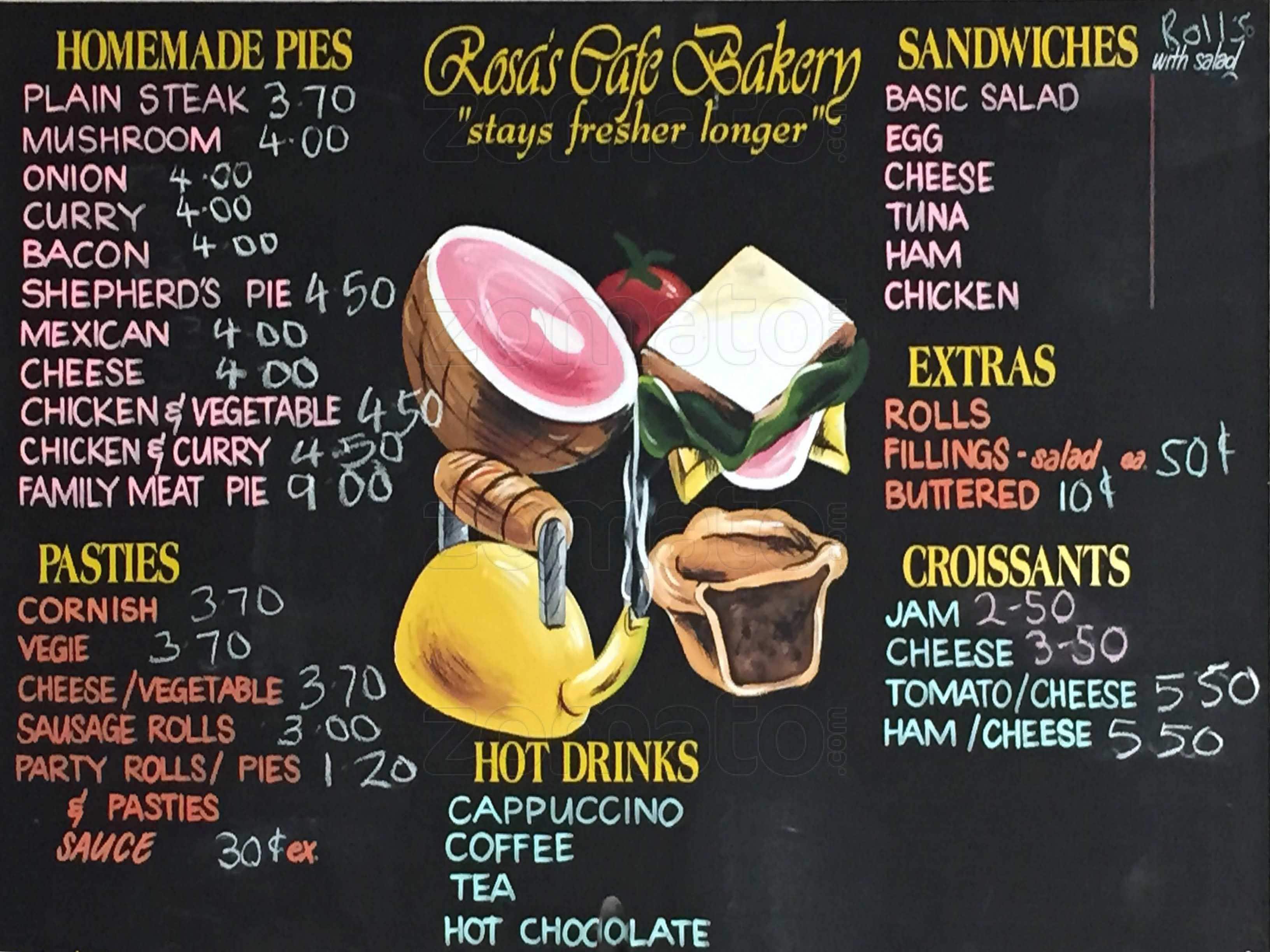 Rosa's Bakery Menu, Menu for Rosa's Bakery, Cranbourne, Melbourne