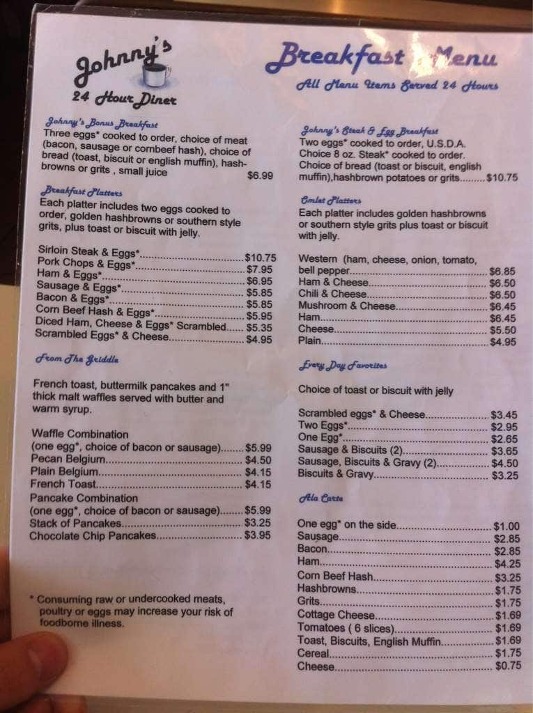 Johnny's Diner Menu, Menu for Johnny's Diner, Central Norfolk, Hampton