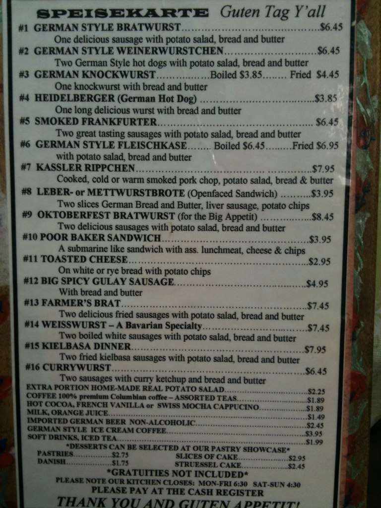 Heidelberg Haus Cafe German Bakery Menu
