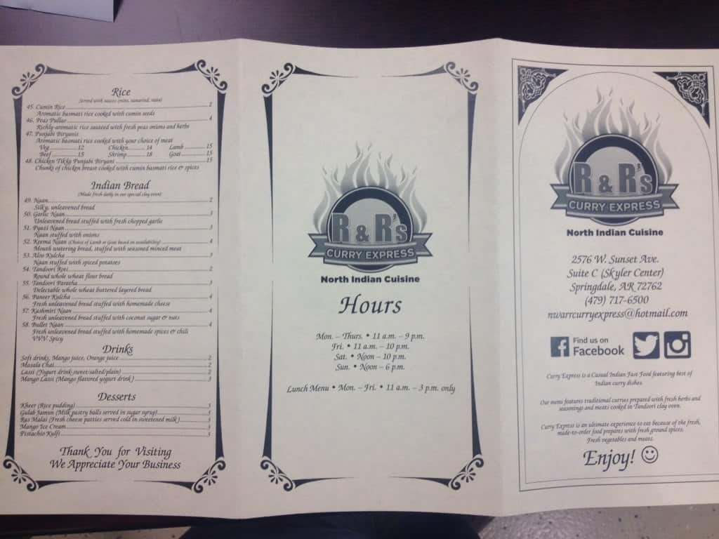 Carta de R&R's Curry Express