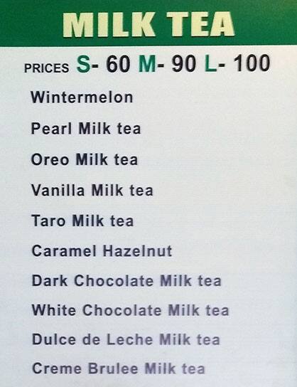 Carta de Tea Trails Milk Tea
