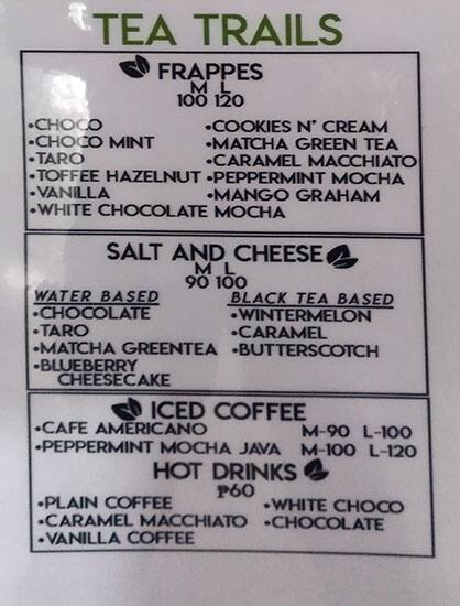 Carta de Tea Trails Milk Tea