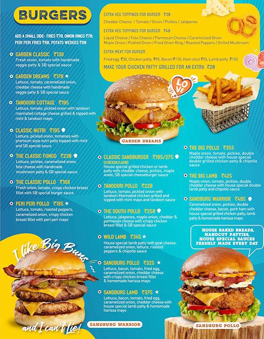 Sandburgs menu