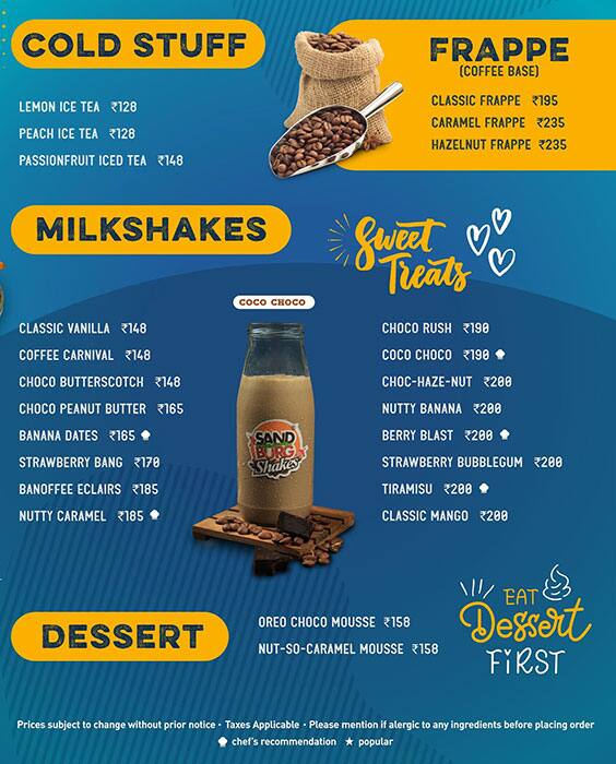 Sandburgs menu
