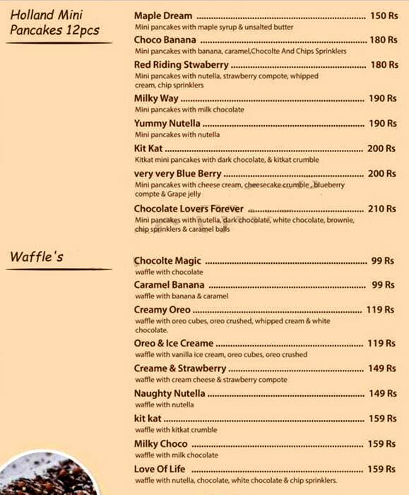 The Pancakes & Waffles menu