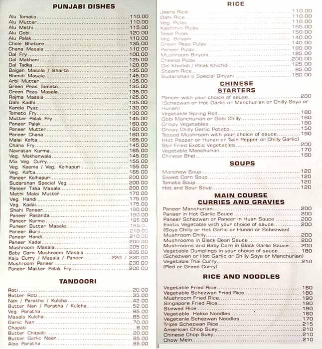 Sudarshan menu