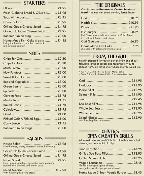 Oliver's Fish & Chips Menu - Zomato UK