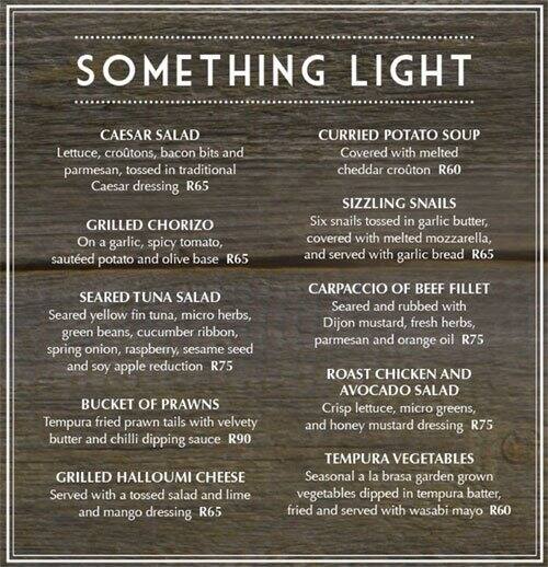 The Garden Grill Menu, Menu for The Garden Grill, Sandown, Sandton
