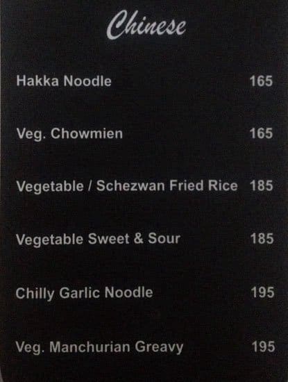 Silver Oak menu