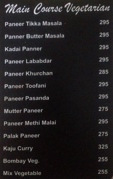 Silver Oak menu